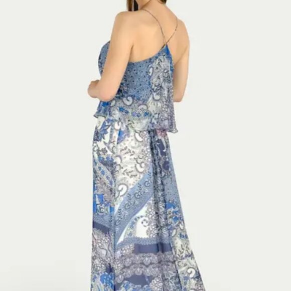 Massimo Dutti Halter Maxi Dress Blue White Print Size 2 Sleeveless Boho - Picture 2 of 9